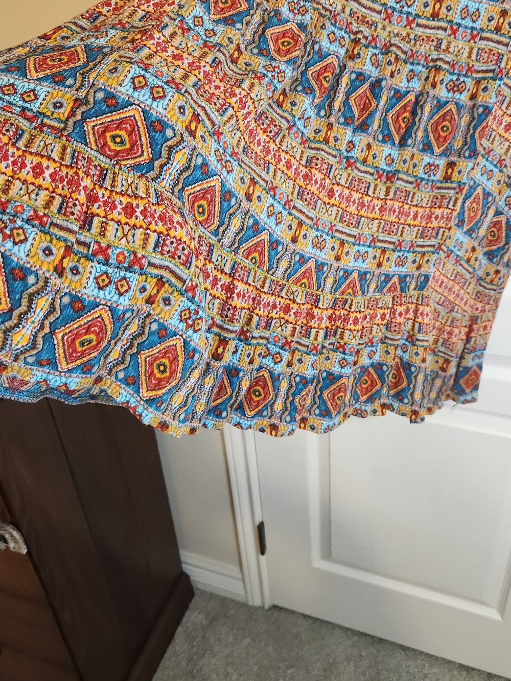 Kaktus Teal Yoke Multicolor Geometric Peasant Tunic - Picture 9 of 9